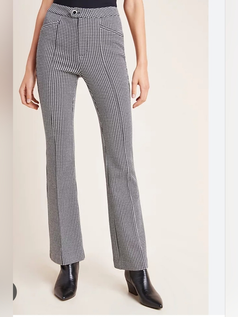 The Essential Trouser Anthropologie Black & White Houndstooth Flare Pants
